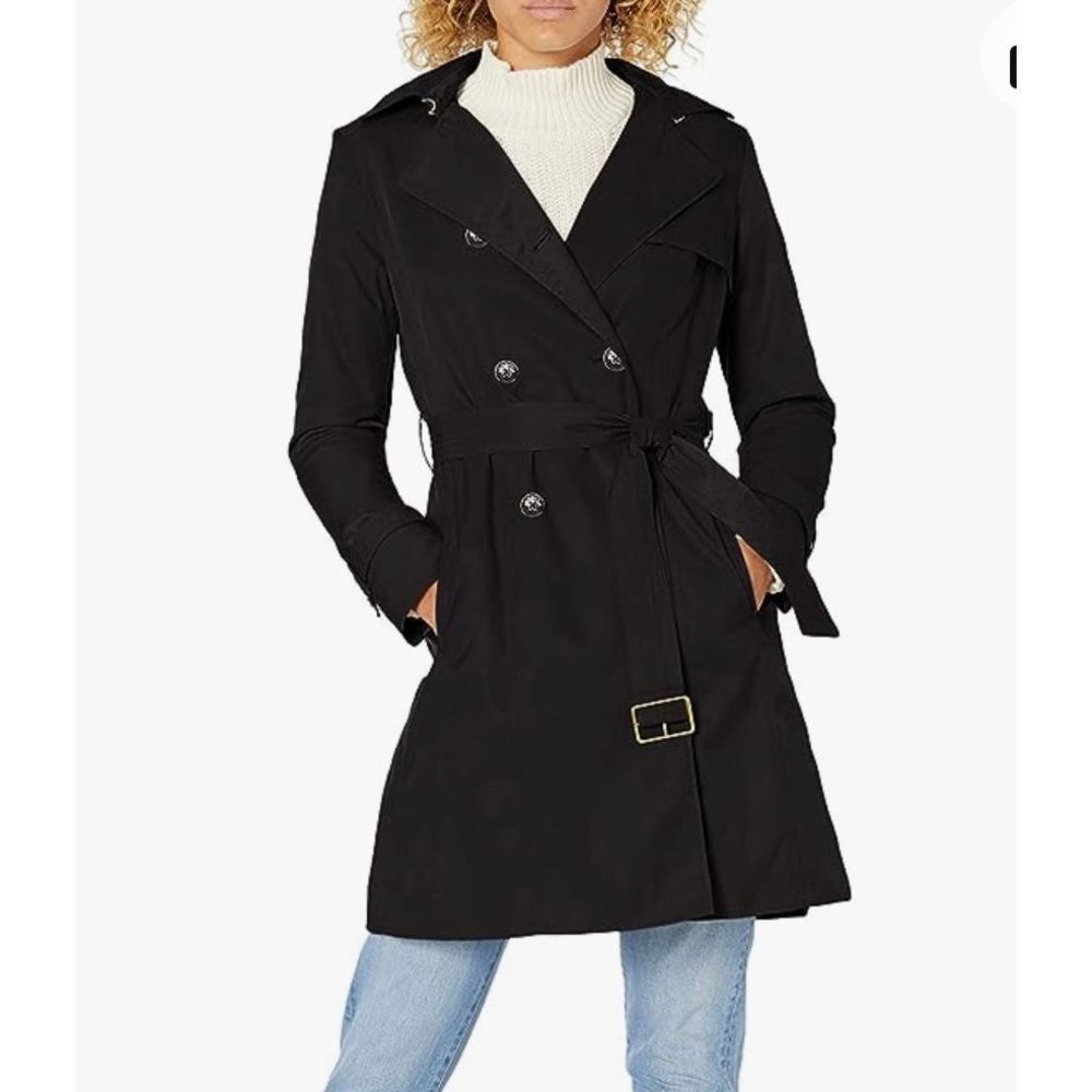 Cole Haan Women's Classic Belted Trench Black/ Gray Coat Size Medium, MSRP $225 - Picture 1 of 6